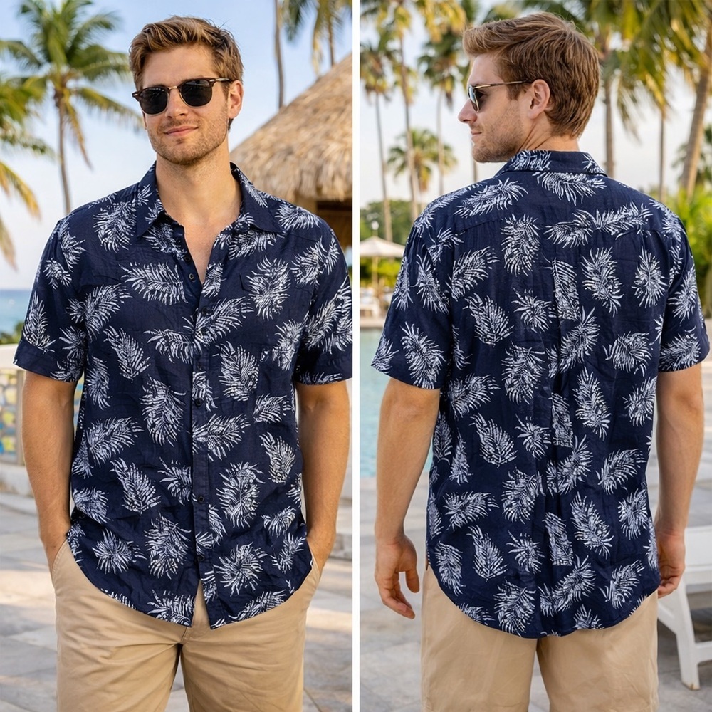 NAT NAST 100% Linen Sz XL Lightweight Tropical Camp Shirt Hawaiian Warm weather